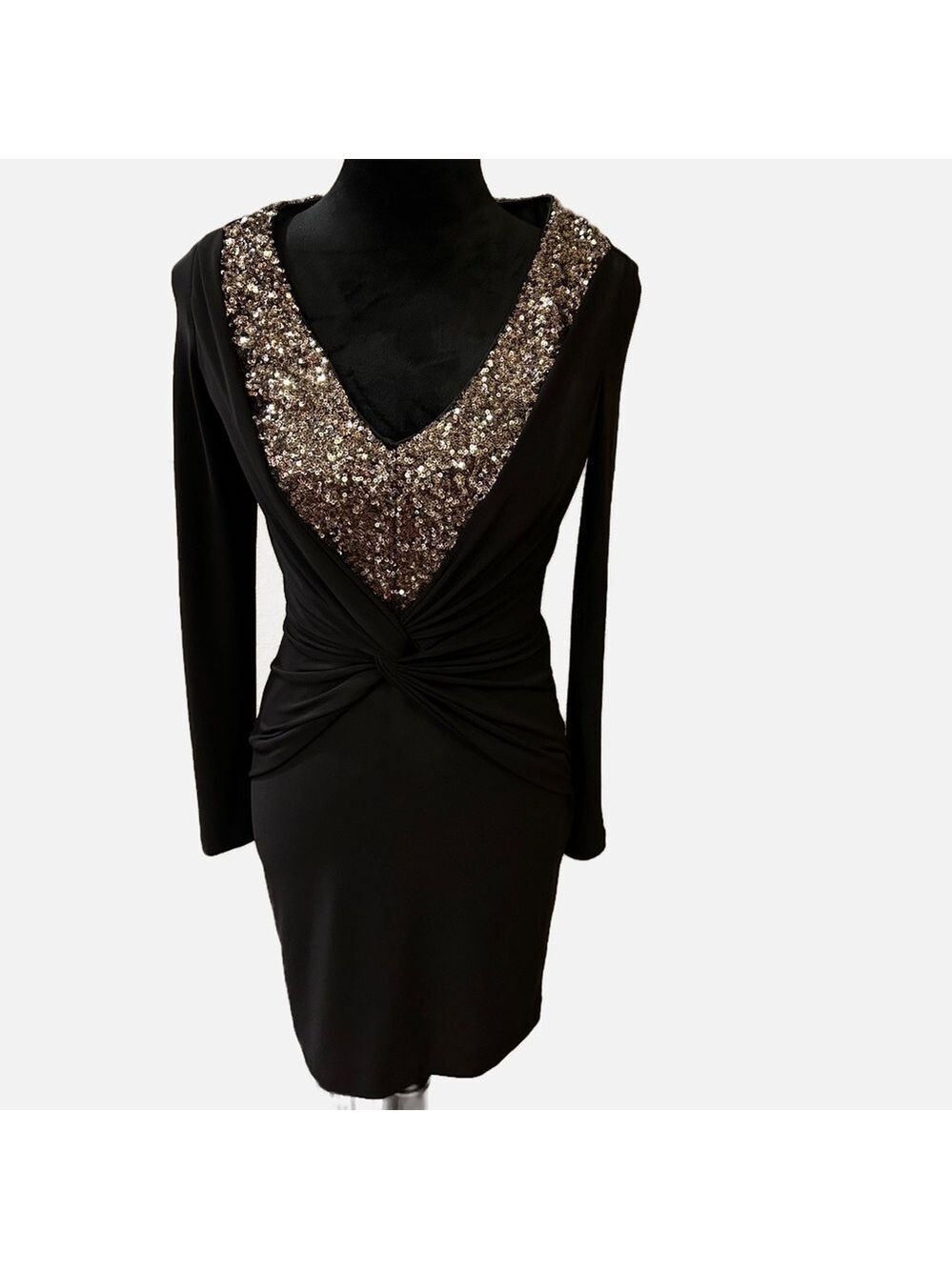 Mark James by Badgley Mischka Sequin Collar Black Bodycon Dress Sz XS Twist